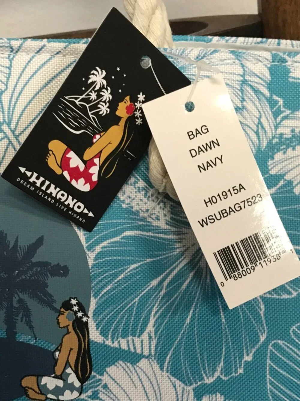 NWT Hinano Tahiti Blue Tropical Floral Beach Tote Bag Rope Handles Magnetic Snap